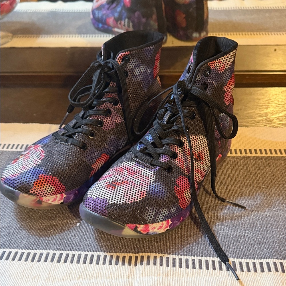 NOBULL Black and Pink Floral High-Top Shoes
